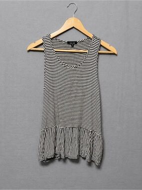 PURE REBEL Black White Striped Peplum Tank Top L